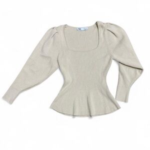 Zara Cream Ribbed Women's Blouse